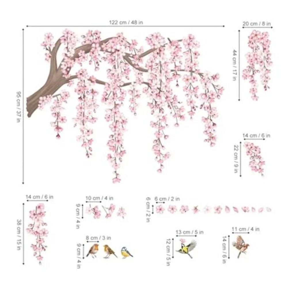 large pink cherry blossom tree wall decals floral birds wall stickers decor room